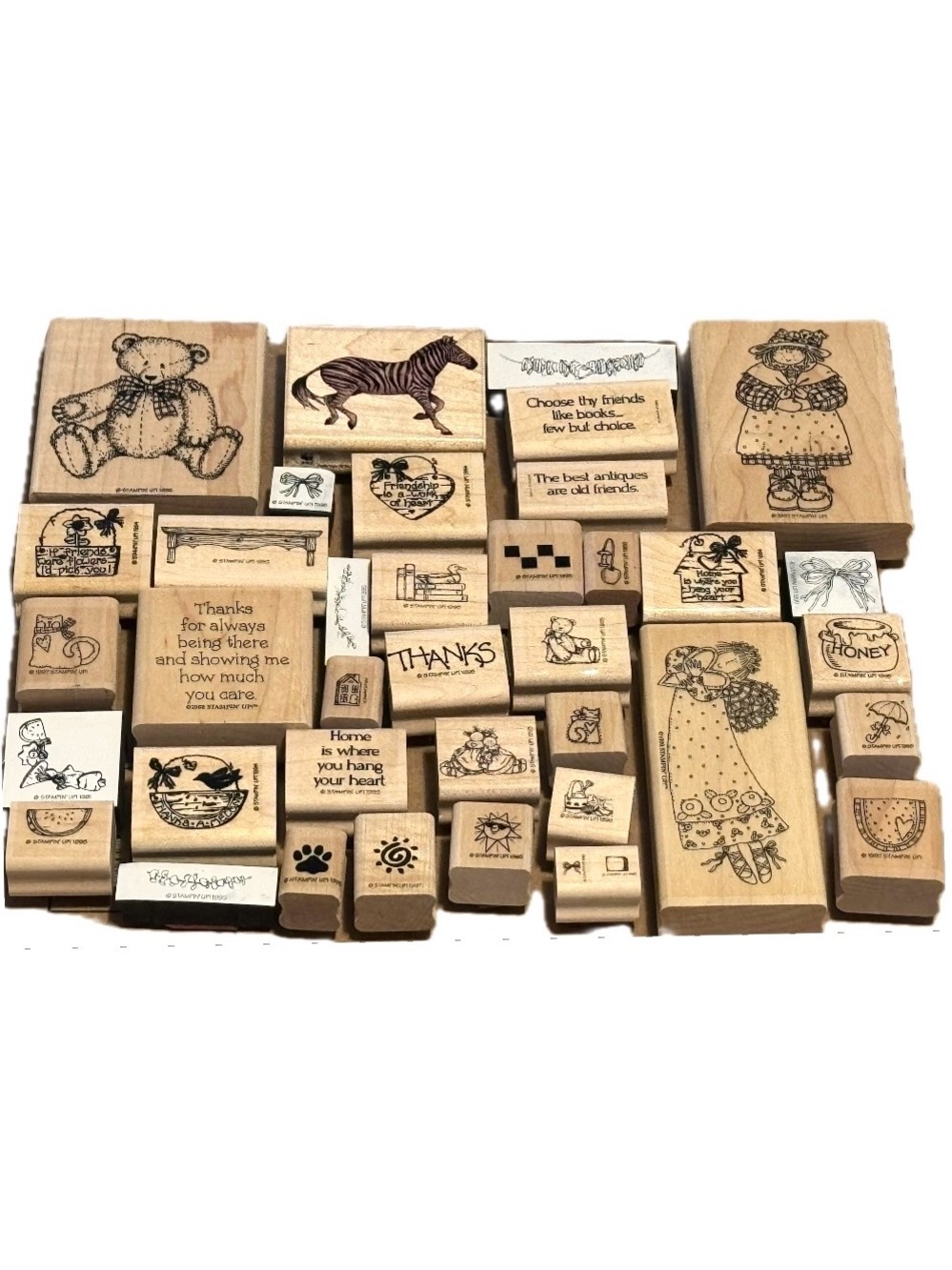 Vintage Stampin’ Up! Wood/Foam Mounted Rubber Stamp Lot - 38pcs Button Bear Rare